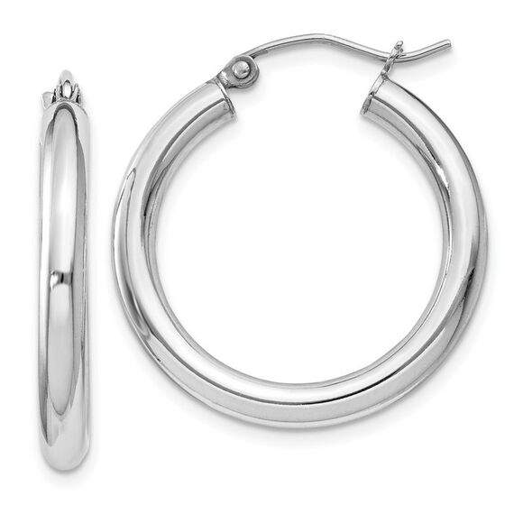 3mm, Sterling Silver, Classic Round Hoop Earrings - 24mm (1 Inch) - Picture 1 of 5